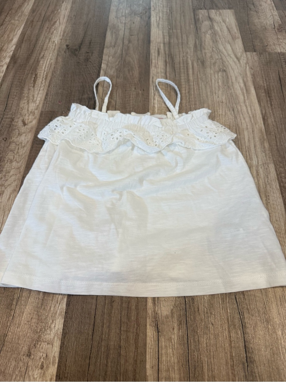 White Eyelet Ruffle Spaghetti Strap Top